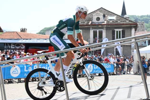 Criterium du Dauphine 2025 Stage 6 COMBLOUX, FRANCE - JUNE 13 : Van Der Poel Mathieu (NED) of Alpecin - Deceuninck during stage 6 of the 77th edition of Criterium du Dauphine Libere an UCI World Tour 2.UWT cycling road race stage for Men Elite of 126.7 km with start in Valserhone and finish in Combloux on June 13, 2025 in Combloux, France, 13 06 2025 ( Motordriver Kenny Verfaillie - Combloux France  Copyright: xVincentxKalutx