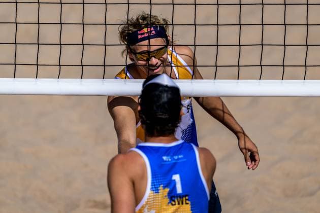 250613 David Ahman of Sweden in men s Beach Pro Tour beach volleyball group stage match on June 13, 2025 in Malmö Photo Mathilda Schuler BILDBYRAN kod MA MA0822 beachvolleyboll beach volleyball sandvolleyball beach volleyball beach pro tour malmö bbeng  Copyright: MATHILDAxSCHULER BB250613MA062
