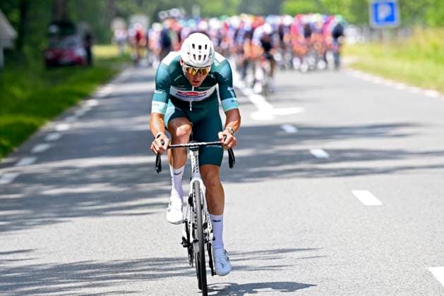 Criterium du Dauphine 2025 Stage 6 COMBLOUX, FRANCE - JUNE 13 : Van Der Poel Mathieu (NED) of Alpecin - Deceuninck attacking during stage 6 of the 77th edition of Criterium du Dauphine Libere an UCI World Tour 2.UWT cycling road race stage for Men Elite of 126.7 km with start in Valserhone and finish in Combloux on June 13, 2025 in Combloux, France, 13 06 2025 ( Motordriver Kenny Verfaillie - Combloux France  Copyright: xVincentxKalutx