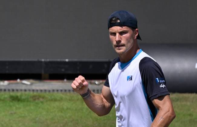 Marton Fucsovics HUN jubilation, joy, emotion, emotional, cheers, happiness, happy, tennis men BOSS Open ATP 250 Stuttgart 2025 Weissenhof BOSS Open ATP 250 Stuttgart 2025