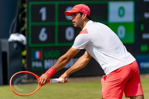 2025-06-13 2025 Libema Open Grass Court Championships ROSMALEN, NETHERLANDS - JUNE 13: Nuno Borges of Portugal in action during Day Five of 2025 Libema Open Grass Court Championships at Autotron on June 13, 2025 in Rosmalen, Netherlands. Rosmalen Autotron Netherlands Content not available for redistribution in The Netherlands directly or indirectly through any third parties. Copyright: xJorisxVerwijstx