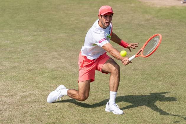 2025-06-13 2025 Libema Open Grass Court Championships Autotron ROSMALEN, NETHERLANDS - JUNE 13: Nuno Borges of Portugal during the 2025 Libema Open Grass Court Championships at Autotron on June 13, 2025 in Rosmalen, Netherlands. Rosmalen Autotron Netherlands Content not available for redistribution in The Netherlands directly or indirectly through any third parties. Copyright: xMarleenxFouchierx