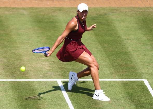 Tennis, WTA-Turnier in London, Queens Club HSBC Tennis Championships, Day Five Queens Club, London, UK - 13 Jun 2025 Madison Keys (USA) in action during her Quarter Final match against Diana Shnaider in the 2025 HSBC Championships at Queens Club London Queens Club London GBR, UK NEWSPAPERS OUT Copyright: xMarkxGreenwoodx