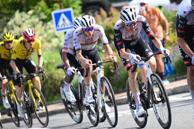 Criterium du Dauphine 2025 Stage 6 COMBLOUX, FRANCE - JUNE 13 : Wellens Tim (BEL) of UAE Team Emirates - XRG, Pogacar Tadej (SLO) of UAE Team Emirates - XRG during stage 6 of the 77th edition of Criterium du Dauphine Libere an UCI World Tour 2.UWT cycling road race stage for Men Elite of 126.7 km with start in Valserhone and finish in Combloux on June 13, 2025 in Combloux, France, 13 06 2025 ( Motordriver Kenny Verfaillie - Combloux France  Copyright: xVincentxKalutx