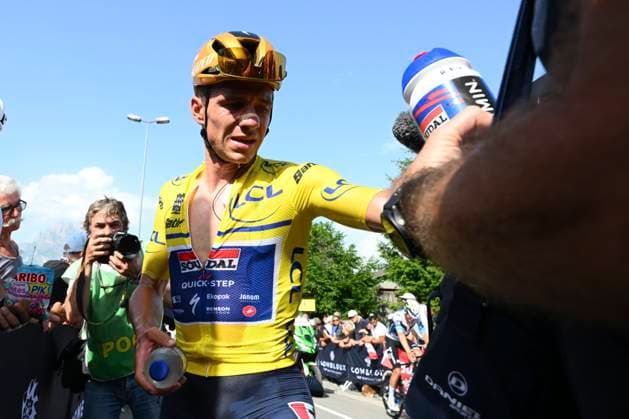 Criterium du Dauphine 2025 Stage 6 COMBLOUX, FRANCE - JUNE 13 : Evenepoel Remco (BEL) of Soudal - Quick Step after stage 6 of the 77th edition of Criterium du Dauphine Libere an UCI World Tour 2.UWT cycling road race stage for Men Elite of 126.7 km with start in Valserhone and finish in Combloux on June 13, 2025 in Combloux, France, 13 06 2025 ( Motordriver Kenny Verfaillie - Combloux France  Copyright: xVincentxKalutx