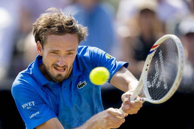 DEN BOSCH - Daniil Medvedev (RUS) in his match against Reilly Opelka (USA) during the quarterfinals of the Libema Open. The tennis tournament takes place at the Autotron in Rosmalen. ANP SANDER KONING xVIxANPxSportx xxANPxIVx 529845098 originalFilename: 529845098.jpg