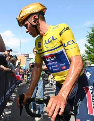 Criterium du Dauphine 2025 Stage 6 COMBLOUX, FRANCE - JUNE 13 : Evenepoel Remco (BEL) of Soudal - Quick Step after stage 6 of the 77th edition of Criterium du Dauphine Libere an UCI World Tour 2.UWT cycling road race stage for Men Elite of 126.7 km with start in Valserhone and finish in Combloux on June 13, 2025 in Combloux, France, 13 06 2025 ( Motordriver Kenny Verfaillie - Combloux France  Copyright: xVincentxKalutx
