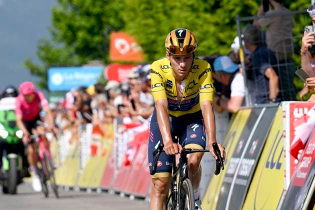 Criterium du Dauphine 2025 Stage 6 COMBLOUX, FRANCE - JUNE 13 : Evenepoel Remco (BEL) of Soudal - Quick Step after stage 6 of the 77th edition of Criterium du Dauphine Libere an UCI World Tour 2.UWT cycling road race stage for Men Elite of 126.7 km with start in Valserhone and finish in Combloux on June 13, 2025 in Combloux, France, 13 06 2025 ( Motordriver Kenny Verfaillie - Combloux France  Copyright: xVincentxKalutx