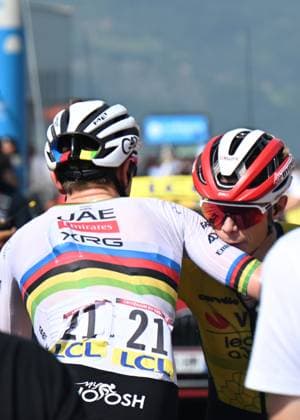 13-06-2025 Criterium Du Dauphine Libere; Tappa 06 Valserhone - Combloux; 2025, Uae Team Emirates - Xrg; 2025, Visma - Lease A Bike; Pogacar, Tadej; Vingegaard, Jonas; Combloux; 
