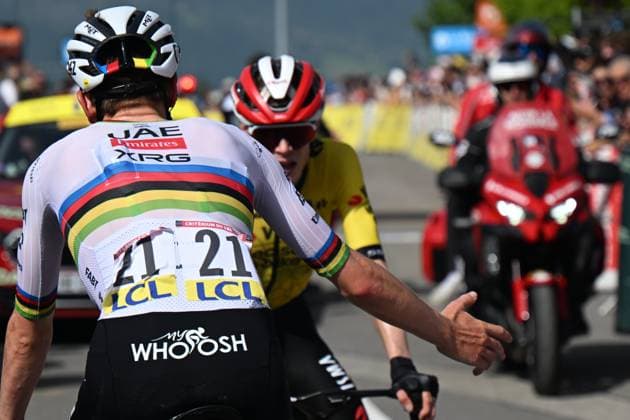 13-06-2025 Criterium Du Dauphine Libere; Tappa 06 Valserhone - Combloux; 2025, Uae Team Emirates - Xrg; 2025, Visma - Lease A Bike; Pogacar, Tadej; Vingegaard, Jonas; Combloux; 