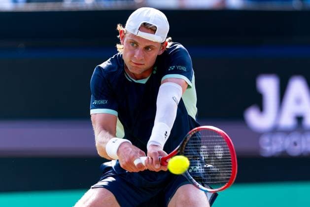 2025-06-13 2025 Libema Open Grass Court Championships ROSMALEN, NETHERLANDS - JUNE 13: Zizou Bergs of Belgium in action during Day Five of 2025 Libema Open Grass Court Championships at Autotron on June 13, 2025 in Rosmalen, Netherlands. Rosmalen Autotron Netherlands Content not available for redistribution in The Netherlands directly or indirectly through any third parties. Copyright: xJorisxVerwijstx