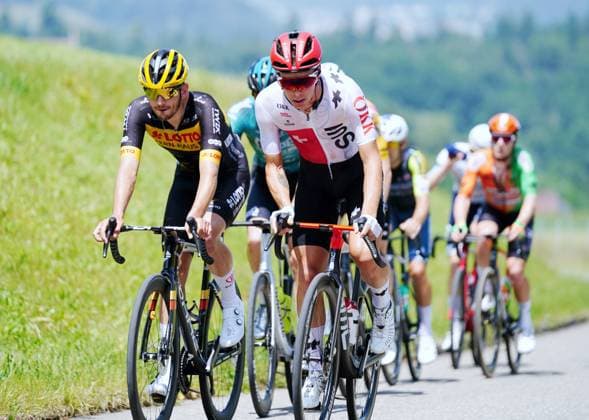 13 06 2025 Gippingen Switzerland Cycling GP Gippingen Grand Prix of the Canton of Aargau Picture Silas Koech GER Team Lotto Kernhaus Simon Pellaud SUI Swiss National Team r Action