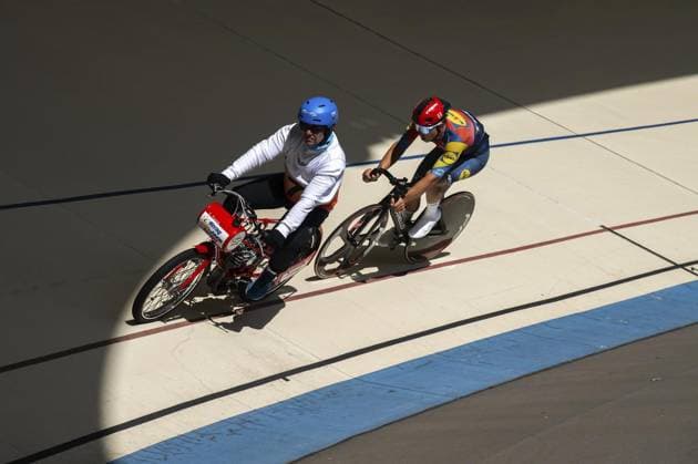 BAHNRADSPORT STEHER DERNY DM 2025 FOR EDITORIAL PURPOSES ONLY EDITORIAL USE ONLY p 13 06 2025 Erfurt German Championship Steher amp Derny 2025 at the Andreasried velodrome in the photo Derny mens preliminary race Tim Torn Teutenberg 9 with pacemaker Thomas Funck Germany Thueringen Erfurt Copyright SaschaxFromm Copyright: SaschaxFromm doc812aqkzviqh5j6hmjng ,EDITORIAL USE ONLY Copyright: SaschaxFromm