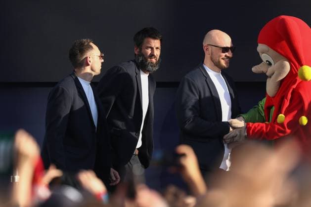 13 06 2025, xtgx, Handball, EHF Champions League Final 4, Opening Party v l Dino Spiranec Magdeburg, Goalkeeping Coach , Bennet Wiegert Magdeburg, Coach , Yves Grafenhorst Magdeburg, Co Coach Koeln