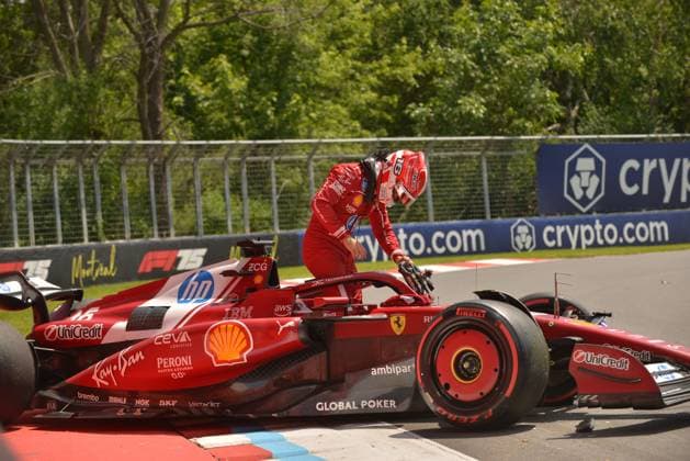 13 06 2025, Circuit Gilles Villeneuve, Montreal, FORMULA 1 PIRELLI GRAND PRIX DU CANADA 2025 , in the picture accident of Charles Leclerc MCO , Scuderia Ferrari HP Photo by Francois Tremblay Hasan Bratic DeFodi Images