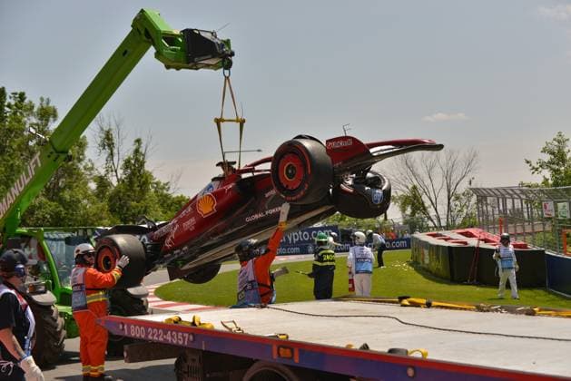 13 06 2025, Circuit Gilles Villeneuve, Montreal, FORMULA 1 PIRELLI GRAND PRIX DU CANADA 2025 , in the picture accident of Charles Leclerc MCO , Scuderia Ferrari HP Photo by Francois Tremblay Hasan Bratic DeFodi Images
