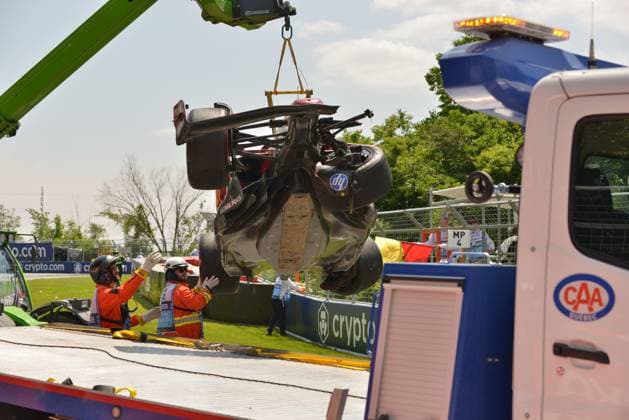 13 06 2025, Circuit Gilles Villeneuve, Montreal, FORMULA 1 PIRELLI GRAND PRIX DU CANADA 2025 , in the picture accident of Charles Leclerc MCO , Scuderia Ferrari HP Photo by Francois Tremblay Hasan Bratic DeFodi Images