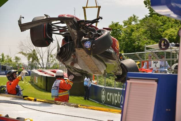 13 06 2025, Circuit Gilles Villeneuve, Montreal, FORMULA 1 PIRELLI GRAND PRIX DU CANADA 2025 , in the picture accident of Charles Leclerc MCO , Scuderia Ferrari HP Photo by Francois Tremblay Hasan Bratic DeFodi Images