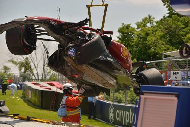 13 06 2025, Circuit Gilles Villeneuve, Montreal, FORMULA 1 PIRELLI GRAND PRIX DU CANADA 2025 , in the picture accident of Charles Leclerc MCO , Scuderia Ferrari HP Photo by Francois Tremblay Hasan Bratic DeFodi Images