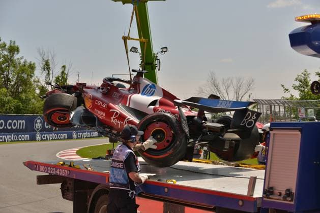 13 06 2025, Circuit Gilles Villeneuve, Montreal, FORMULA 1 PIRELLI GRAND PRIX DU CANADA 2025 , in the picture accident of Charles Leclerc MCO , Scuderia Ferrari HP Photo by Francois Tremblay Hasan Bratic DeFodi Images