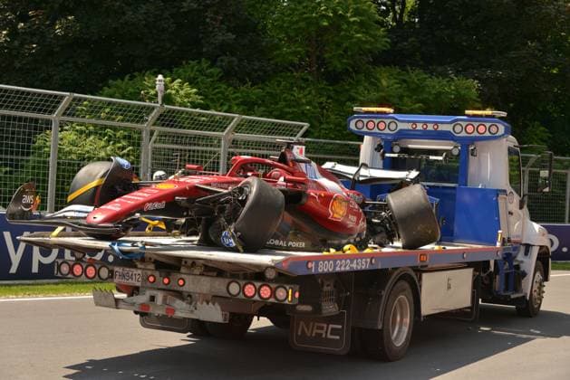 13 06 2025, Circuit Gilles Villeneuve, Montreal, FORMULA 1 PIRELLI GRAND PRIX DU CANADA 2025 , in the picture accident of Charles Leclerc MCO , Scuderia Ferrari HP Photo by Francois Tremblay Hasan Bratic DeFodi Images
