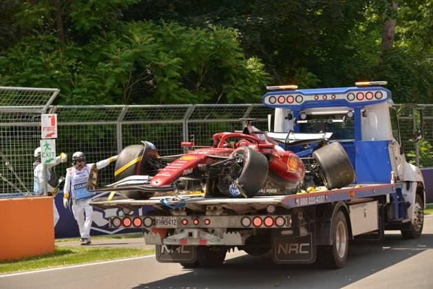 13 06 2025, Circuit Gilles Villeneuve, Montreal, FORMULA 1 PIRELLI GRAND PRIX DU CANADA 2025 , in the picture accident of Charles Leclerc MCO , Scuderia Ferrari HP Photo by Francois Tremblay Hasan Bratic DeFodi Images