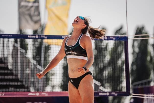 Beach volleyball women Allianz German Beach Tour 2025 Tourstop Bremen 13 06 2025 Sophia Neuss celebrates after the victory Bremen Waterfront Bremen Germany