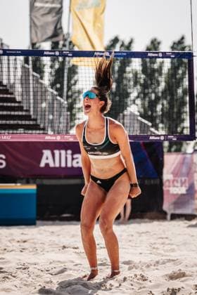Beach volleyball women Allianz German Beach Tour 2025 Tourstop Bremen 13 06 2025 Sophia Neuss celebrates after the victory Bremen Waterfront Bremen Germany