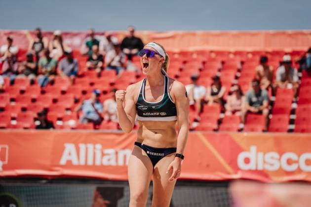 Beach Volleyball Women Allianz German Beach Tour 2025 Tourstop Bremen 13 06 2025 Anna Behlen cheers Bremen Waterfront Bremen Germany