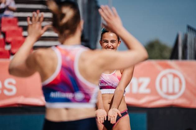 Beach volleyball women Allianz German Beach Tour 2025 Tourstop Bremen 13 06 2025 f l Nina Interwies and Rika Dieckmann Bremen Waterfront Bremen Germany