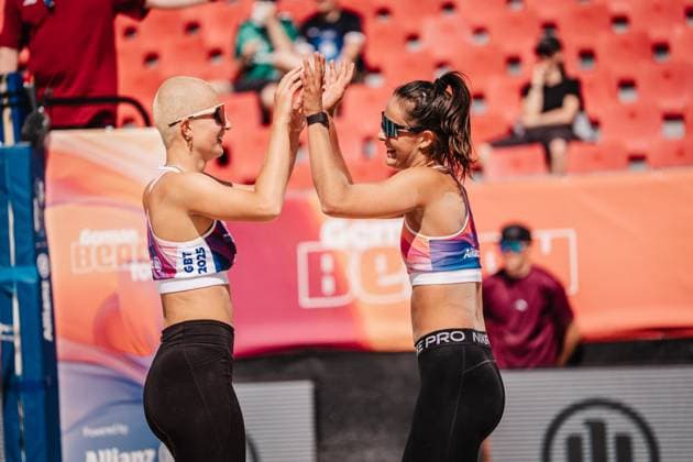 Beach Volleyball Women Allianz German Beach Tour 2025 Tourstop Bremen 13 06 2025 f l Mareet Maidhof and Sophia Neuss Bremen Waterfront Bremen Germany