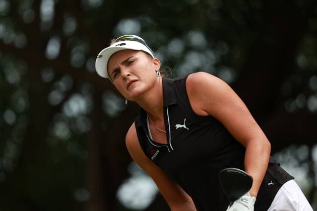 Meijer LPGA, Golf Damen Classic BELMONT, MICHIGAN-JUNE 13: Lexi Thompson of the United States plays her tee shot on the 4th hole during the second round of the Meijer LPGA Classic for Simply Give golf tournament at Blythefield Country Club in Belmont, MI, USA Friday, June 13, 2025. Belmont Michigan United States  Copyright: xJorgexLemusx originalFilename:lemus-meijerlp250613_npZHY.jpg