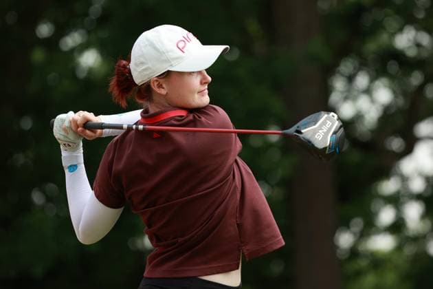Meijer LPGA, Golf Damen Classic BELMONT, MICHIGAN-JUNE 13: Karis Anne Davidson of Australia plays her tee shot on the 10th hole during the second round of the Meijer LPGA Classic for Simply Give golf tournament at Blythefield Country Club in Belmont, MI, USA Friday, June 13, 2025. Belmont Michigan United States  Copyright: xJorgexLemusx originalFilename:lemus-meijerlp250613_npqII.jpg