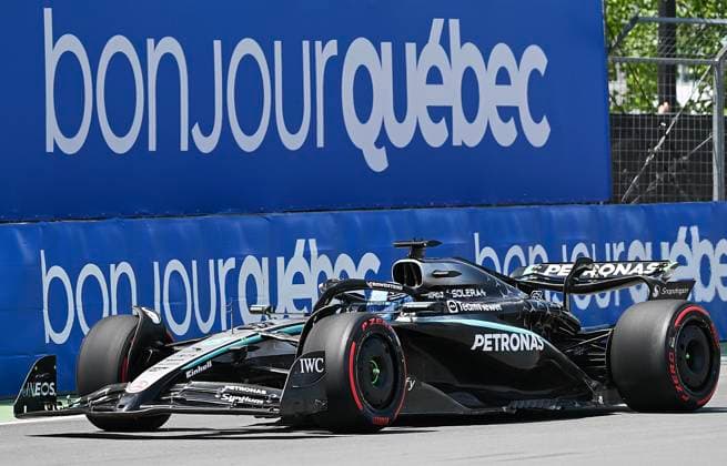 June 13, 2025, Montreal, Qc, CANADA: Mercedes driver George Russell, of the United Kingdom, drives during the first practice session at the Canadian Grand Prix in Montreal, Friday, June 13, 2025. Canada News - June 13, 2025  - ZUMAc35_ 20250613_zaf_c35_092 Copyright: xGrahamxHughesx