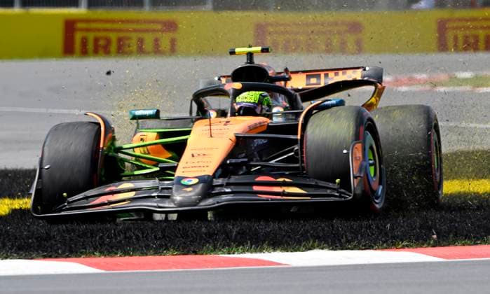 Sport Bilder des Tages June 13, 2025, Montreal, Qc, CANADA: McLaren driver Lando Norris, of the United Kingdom, drives through the grass at the Senna turn during the first practice session at the Canadian Grand Prix in Montreal, Friday, June 13, 2025. Canada News - June 13, 2025  - ZUMAc35_ 20250613_zaf_c35_110 Copyright: xJacquesxBoissinotx