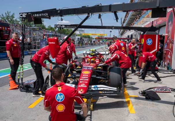 June 13, 2025, Montreal, Qc, CANADA: The pit crew tends to the car of Ferrari driver Lewis Hamilton, of the United Kingdom, during the first practice session at the Canadian Grand Prix in Montreal, Friday, June 13, 2025. Canada News - June 13, 2025  - ZUMAc35_ 20250613_zaf_c35_109 Copyright: xChristinnexMuschix