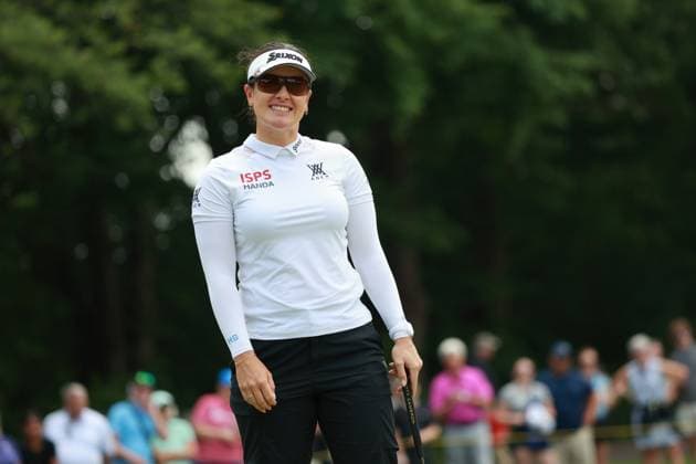 Meijer LPGA, Golf Damen Classic BELMONT, MICHIGAN-JUNE 13: Hannah Green of Australia reacts to her birdie on the 4th green during the second round of the Meijer LPGA Classic for Simply Give golf tournament at Blythefield Country Club in Belmont, MI, USA Friday, June 13, 2025. Belmont Michigan United States  Copyright: xJorgexLemusx originalFilename:lemus-meijerlp250613_npPD2.jpg