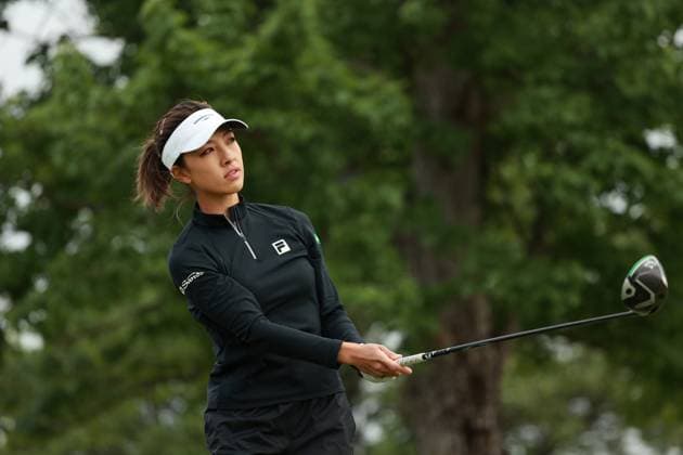 Meijer LPGA, Golf Damen Classic BELMONT, MICHIGAN-JUNE 13: Muni He of People™s Republic of China plays hes tee shot on the second hole during the second round of the Meijer LPGA Classic for Simply Give golf tournament at Blythefield Country Club in Belmont, MI, USA Friday, June 13, 2025. Belmont Michigan United States  Copyright: xJorgexLemusx originalFilename:lemus-meijerlp250613_npcSJ.jpg