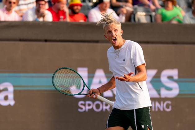 2025-06-13 2025 Libema Open Grass Court Championships Autotron ROSMALEN, NETHERLANDS - JUNE 13: Mark Lajal of Estonia during the 2025 Libema Open Grass Court Championships at Autotron on June 13, 2025 in Rosmalen, Netherlands. Rosmalen Autotron Netherlands Content not available for redistribution in The Netherlands directly or indirectly through any third parties. Copyright: xMarleenxFouchierx