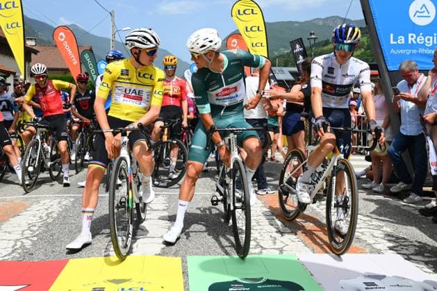 Criterium du Dauphine 2025 Stage 7 VALMEINIER 1800, FRANCE - JUNE 14 : Pogacar Tadej (SLO) of UAE Team Emirates - XRG and Van Der Poel Mathieu (NED) of Alpecin-Deceuninck during stage 7 of the 77th edition of Criterium du Dauphine Libere an UCI World Tour 2.UWT cycling road race stage for Men Elite of 131.6 km with start in Grand-Aigueblanche and finish in Valmeinier 1800 on June 14, 2025 in Valmeinier 1800, France, 14 06 2025 ( Motordriver Kenny Verfaillie - Valmeinier 1800 France  Copyright: xVincentxKalutx