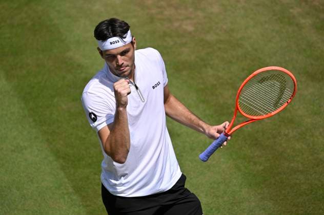 Taylor Fritz USA cheers, joy, emotion, emotional, jubilant, lucky, happy, tennis men BOSS Open ATP 250 Stuttgart 2025 Weissenhof BOSS Open ATP 250 Stuttgart 2025
