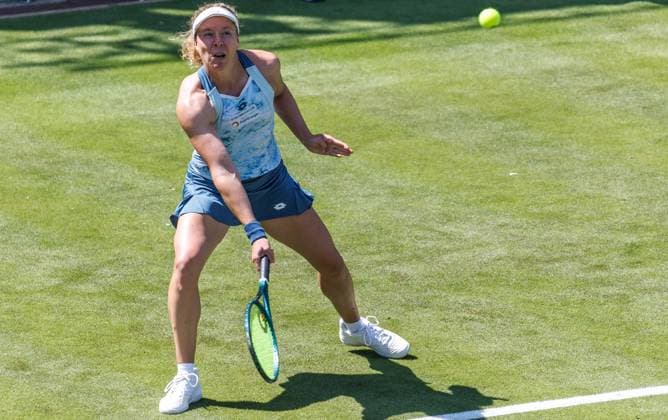 Berlin, 14 06 25, Tennis ecotrans Ladies Open Berlin at Steffi Graf Stadium Ladies, Singles, Krueger USA Friedsam Germany Anna Lena Friedsam Germany returns a ball Berlin Tennis Open by HYLO 2025