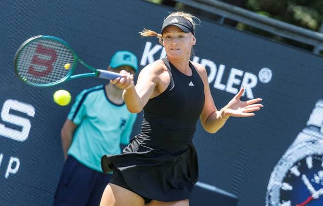 Berlin, 14 06 25, Tennis ecotrans Ladies Open Berlin at Steffi Graf Stadium Ladies, Singles, Krueger USA Friedsam Germany Ashlyn Krueger USA returns a ball Berlin Tennis Open by HYLO 2025