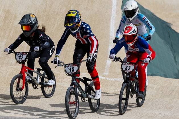 COUPE DU MONDE DE BMX 2025 MANCHE 1 PHOTOPQR LE DAUPHINE Christophe AGOSTINIS ; Sarrians ; 14 06 2025 ; Sarrians le 14 juin 2025. Coupe du Monde de BMX 2025. Manche 1. Elite Merel Smilders, Payton Ridenour et Eliska Bartunkova.. Photo Christophe Agostinis Le Dauphiné Libéré Sarrians on June 14, 2025. 2025 BMX World Cup. Round 1. Sarrians Vaucluse Provence-Alpes-Côte d Azur France  Copyright: xPHOTOPQR LExDAUPHINE MAXPPPxChristophexAGOSTINISx 20250614JDL9611 20250614JDL9611