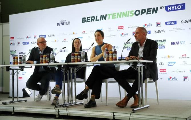 Press spokesman Claus Frömming, Eva Lys, Andrea Petkovic, Tournament Director Markus Zoecke Sport HYLO Berlin Tennis Open Womens Opening Press Conference PK 14 06 2025