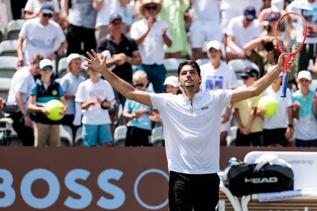 BOSS OPEN ATP250 14 06 2025 Taylor Fritz USA celebrates after winning the match against Felix Auger Aliassime CAN BOSS OPEN ATP250 Stuttgart, Tennisclub Weissenhof on 14 06 2025 Copyright: xBEAUTIFULxSPORTS Wunderlx