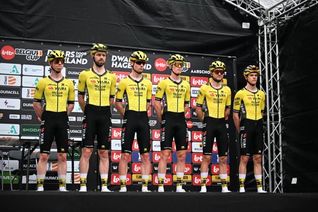 Dwars door het Hageland 2025 Cycling Race DIEST, BELGIUM - JUNE 14 : Team Visma Lease A Bike during the 13th edition of Dwars door het Hageland an UCI ProSeries 1.Pro one day cycling road race for Men Elite of 180 km with start in Aarschot and finish in Diest on June 14, 2025 in Diest, Belgium, 14 06 2025 ( Motordriver Stephan Boone - Diest Belgium  Copyright: xTomasxSiskx