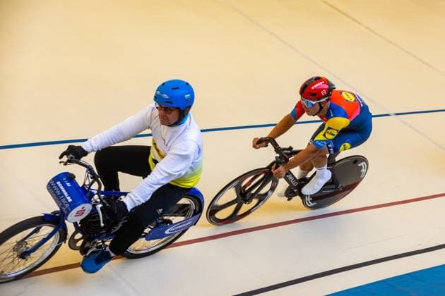 Erfurt , 140625 , German Championship Standing Derny Final in picture Derny Men Tim Tom Teutenberg