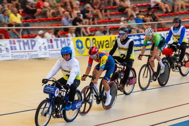 Erfurt , 140625 , German Championship Standing Derny Final in picture Derny Men Tim Tom Teutenberg
