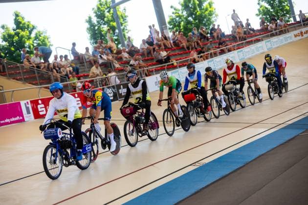 Erfurt , 140625 , German Championship Standing Derny Final in picture Derny Men Tim Tom Teutenberg